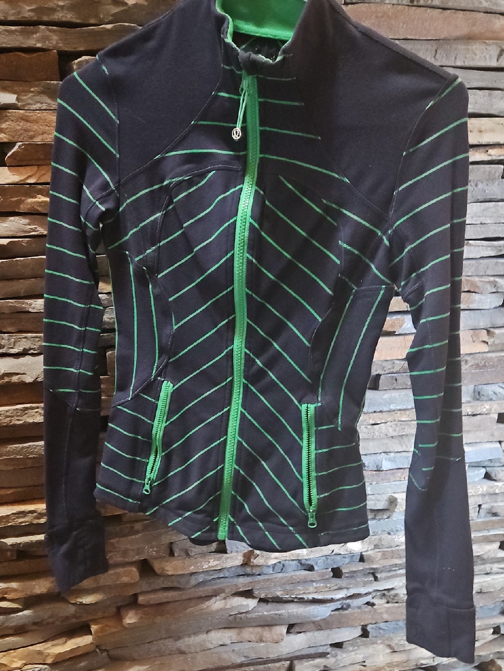 lululemon athletica Women’s Black & Green Striped Zip-Up Jacket